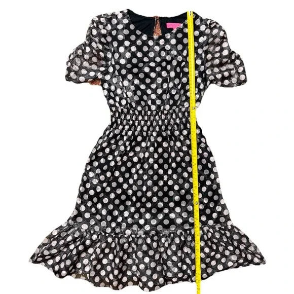 Betsey Johnson Black White Polka‎ Dot Ruffles Dress Sz 2 - Picture 4 of 10
